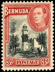 BERMUDA Sc 121 VF/Mint NO GUM - 1938 3p St.David's Lighthouse & KGVI