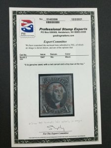MOMEN: US STAMPS #2 USED PSE CERT LOT #75310