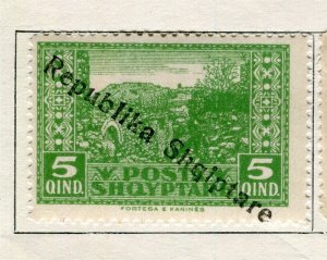 ALBANIA; 1925 early REPUBLIKA SHQIPTARE issue fine Mint hinged 5q. value
