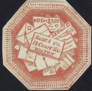 US Scott #75L2 MNH VF Local Stamp 6 Cent 1844 Hale & Co CV 300.00