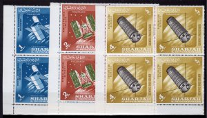 SHARJAH  1964 Mi# 54/60 SCIENTIFIC SPACE RESEARCH SATELLITE BLOCK OF 4 PERF.MNH