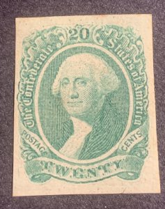 #CSA13 – 1863 20c Confederate States - George Washington - green.  MLH No Gum.