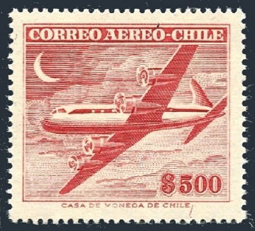 Chile C180 wmk 215, MNH. Michel . Air Post 1955. Douglas DC-6.