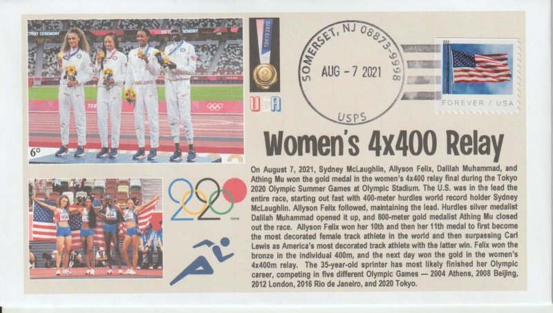 6° Cachets Tokyo 2020 Olympics Gold Medal Team USA Women's 4X400 Relay 