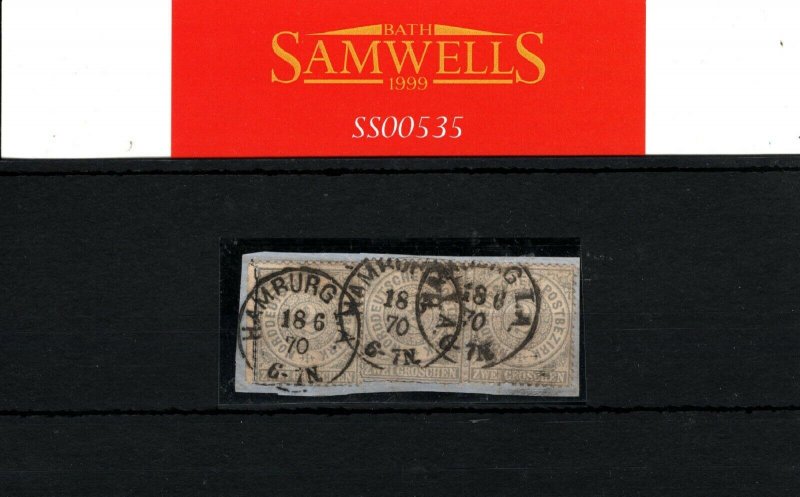 NORTH GERMANY Stamps 2g Strip Hamburg 1870 CDS Piece Used {samwells-covers}SS535