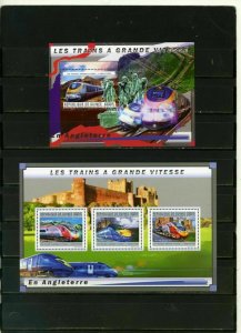 GUINEA 2011 HIGH SPEED TRAINS 3 SHEETS OF 3 STAMPS & 3 S/S MNH 