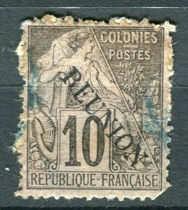 FRENCH COLONIES; REUNION 1890s classic early Optd. issue fine used 10c. value