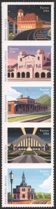 SC#5758-62 (Forever) Railroad Stations Strip of Five (2023) SA