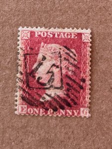 Great Britain 18 / 1856-1858 1p Rose Red Queen Victoria QV Stamp / Used