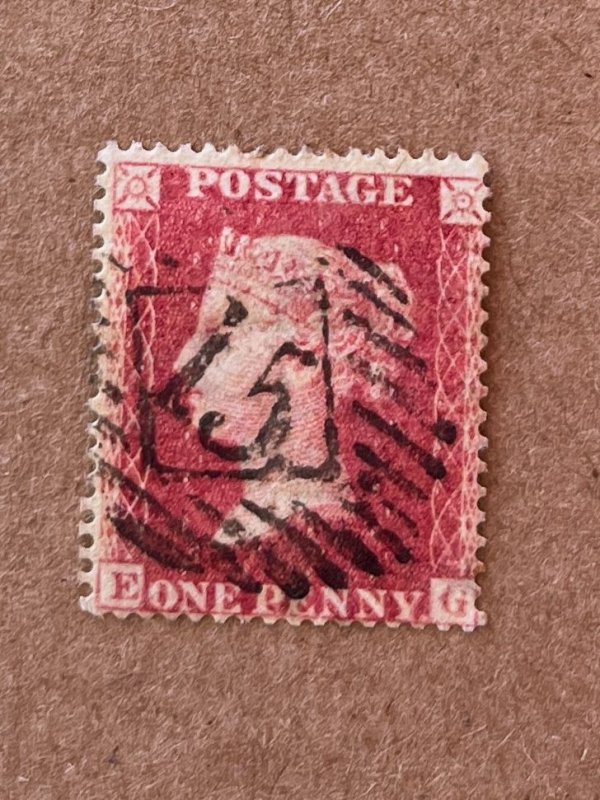 Great Britain 18 / 1856-1858 1p Rose Red Queen Victoria QV Stamp / Used