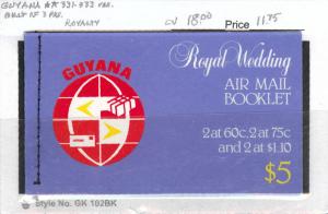 GUYANA Scott 331-333 Royal Wedding Airmail booklet CV$18 