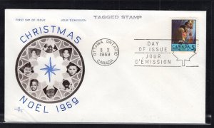 Canada #502p (1969 5c  tagged Christmas) Rosecraft-A cachet FDC unaddressed