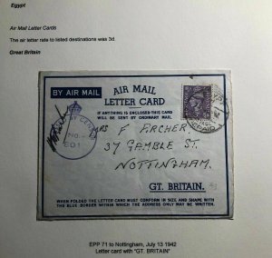 1941 Egypt Air Letter Censored Cover To Nottingham England