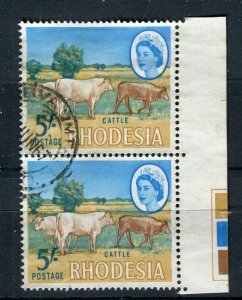 RHODESIA; 1964 early QEII issue 5s. fine used Marginal Pair 