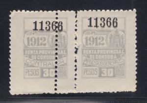 Argentina, Cordoba Forbin 296. 1912 30p gray Documentary Fiscal, perfs doubled