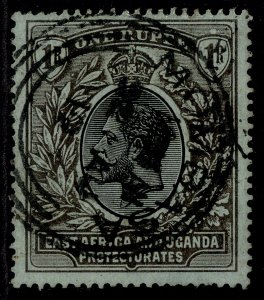 EAST AFRICA and UGANDA GV SG53b, 1r black/green-emerald back, FINE USED. Cat £50