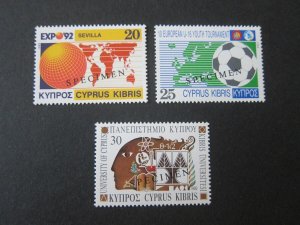 Cyprus 1992 Sc 795-97 Specimen set MNH