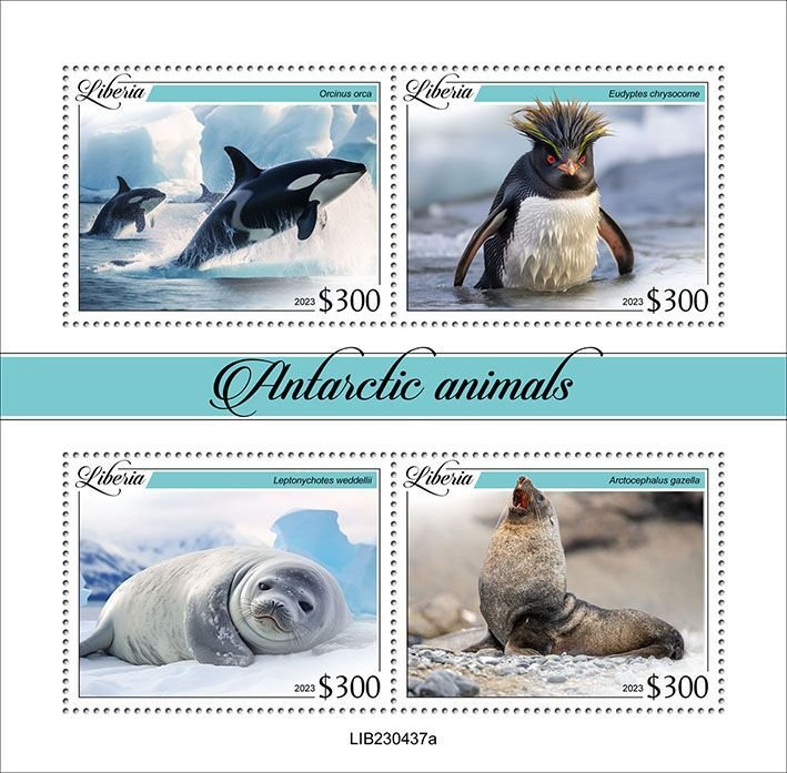 LIBERIA- 2023 - Antarctic Animals - Perf 4v Sheet -Mint Never Hinged