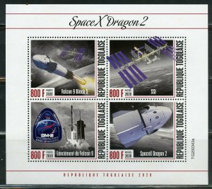 TOGO  2020  SPACE X DRAGON 2 SHEET MINT NEVER HINGED