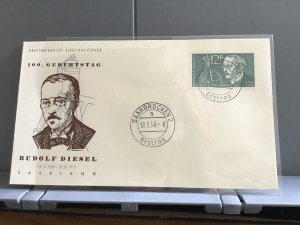 Germany Saarland 1958 Rudolf Diesel First Day Stamps Cover  R29260