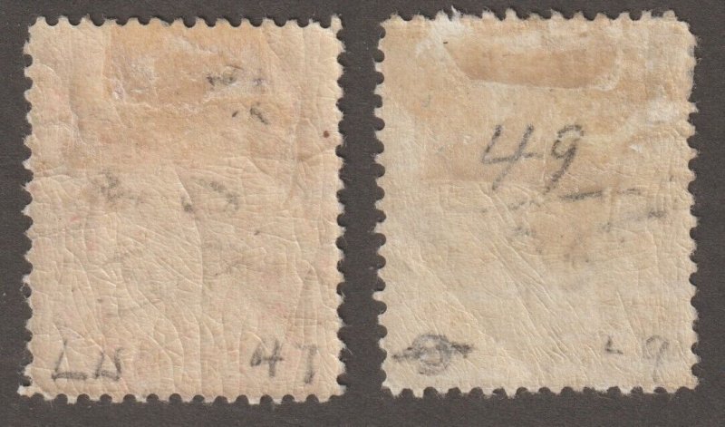 EDSROOM-17369 Turks Islands 45, 47 HH 1887-1889 Writing on Reverse CV$16.50