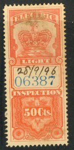 CANADA 1895 QV 50c ELECTRIC LIGHT INSPECTION REVENUE VDM FE2 USED