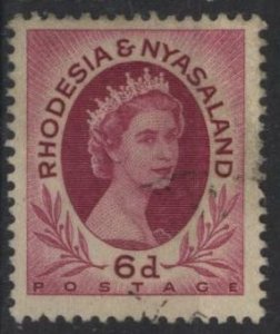 Rhodesia & Nyasaland 147 (used) 6p Eliz. II, red lilac (1954)