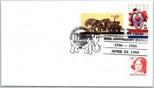 US SPECIAL EVENT COVER BIRTHPLACE OF THE AMERICAN CIRCUS SOMERS NY 1788-1988
