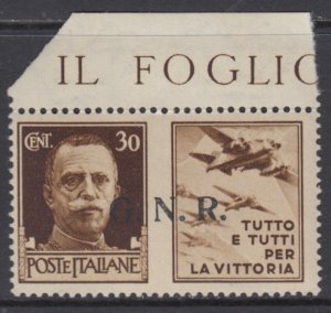 ITALY RSI (Social ) Sassone n.19 War Propaganda VR MNH** cv 120$  R^