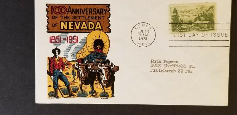 1951 Genoa Nevada Pittsburgh Pennsylvania Ken Boll Cachet Craft First Day Cover