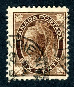 Canada 1897 QV. 6c brown. Used. SG147.