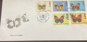 D)1990, PERU, FIRST DAY COVER, ISSUE, BUTTERFLIES, AGRIAS BEATA, FEMALE,