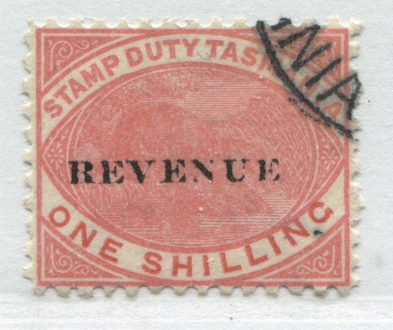 Tasmania 1900 1/ overprinted Revenue Postal Fiscal used