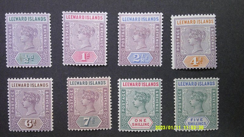 Leeward Islands 1890 First Issue Scott#1 thru #8 Complete Mint VF-XF (See Notes)