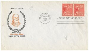 1939 Prexie Coil FDC, #846, 6c John Quincy Adams, Fidelity P-4, pair