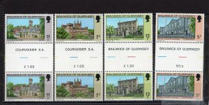 GUERNSEY 1976 YEAR/ARCHITECTURE SET OF 4 GUTTER PAIRS MNH