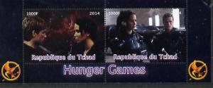 Chad 2014 Hunger Games #4 perf sheetlet containing 2 valu...