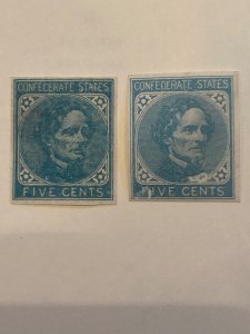 Confederate States Issued 1862. Two stamps one unused the other may be unused
