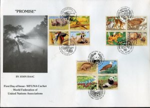 UN 1995 ENDANGERED SPECIES NY GENEVA VIENNA SETS TRIPLE CANCEL FIRST DAY COVER