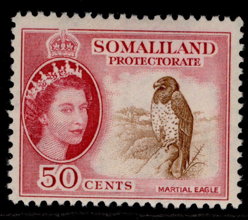 SOMALILAND PROTECTORATE QEII SG143, 50c brown & rose-carmine, LH MINT.