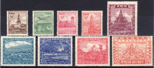 1949 Nepal complete set of nine MNH Sc# 51 / 59 CV $150.00