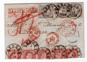 1859 NORWAY 49 SKILLING COVER WITH RARE REKOMMANDERES POST MARK TO BIRMINGHAM