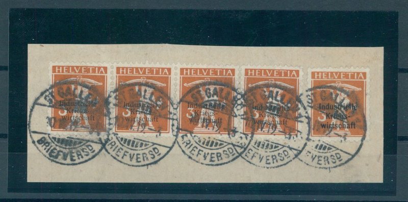 SWITZERLAND, IND. KRIEGSWIRTSCHAFT, OFFICIAL 3C., #1, 1919, STRIP of 5 PIECE RRR