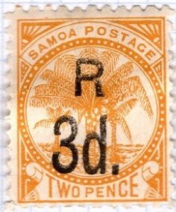 1895 Samoa Scott #-25 b Two Pence Orange Palm Trees Ovp't R 3d. In Black...