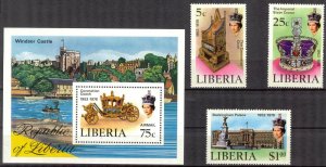 Liberia 1978 25th Anniv. of Regency of Queen Elizabeth II (2) Set of 3 + S/S MNH