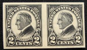 US #611 MH Imperf. Pair, Warren G. Harding, SCV $10.50  