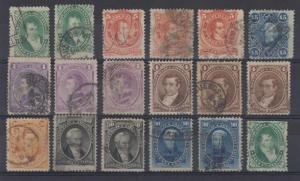 ARGENTINA 1867-73 ABNCo Sc 18-18A & 20-27 EIGHTEEN STAMPS SHADES USED SCV$132.50 