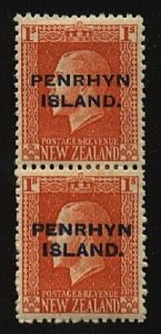 PENRHYN IS 1917-20 GV 1/- 2 perf pair fine mint SG27b cat £100.............24651