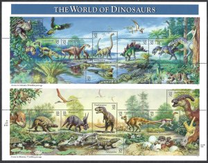 United States #3136 32¢ World of Dinosaurs (1997). Full mini-sheet of 15. MNH