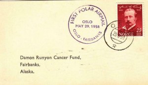 1951, 1st Polar Airmail, Oslo, Norway to Fairbanks, AK, See Remark (30758)